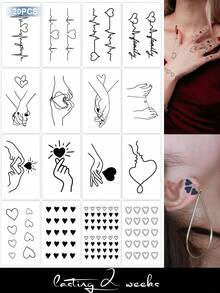 20 PCS / 4 PCS Herbal Juice Semi-Permanent Finger Tattoo Stickers - Magic Tattoo Peelings. Minimalist Tattoos. Cute And Delicate Holding Hands Action. Heart-Shaped Electrocardiogram Pattern Tattoo Peelings. Daily Party, Festival Gifts. Valentine's Day, Carnival Gifts. Shoulder, Neck, Arm, Finger, Leg, Clavicle, Body. Semi-Permanent Tattoo. Waterproof. Non-Reflective. Tattoo Peelings. Fake Tattoo. - Blue - View 2