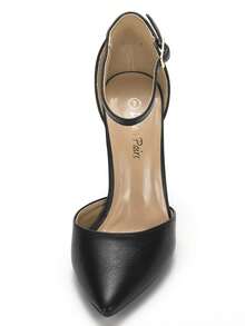 Women's Chunky Block Ankle Strap High Heels, Coco Pointed Closed Toe Pumps For Banquet & Office - 黑色 - 查看 6
