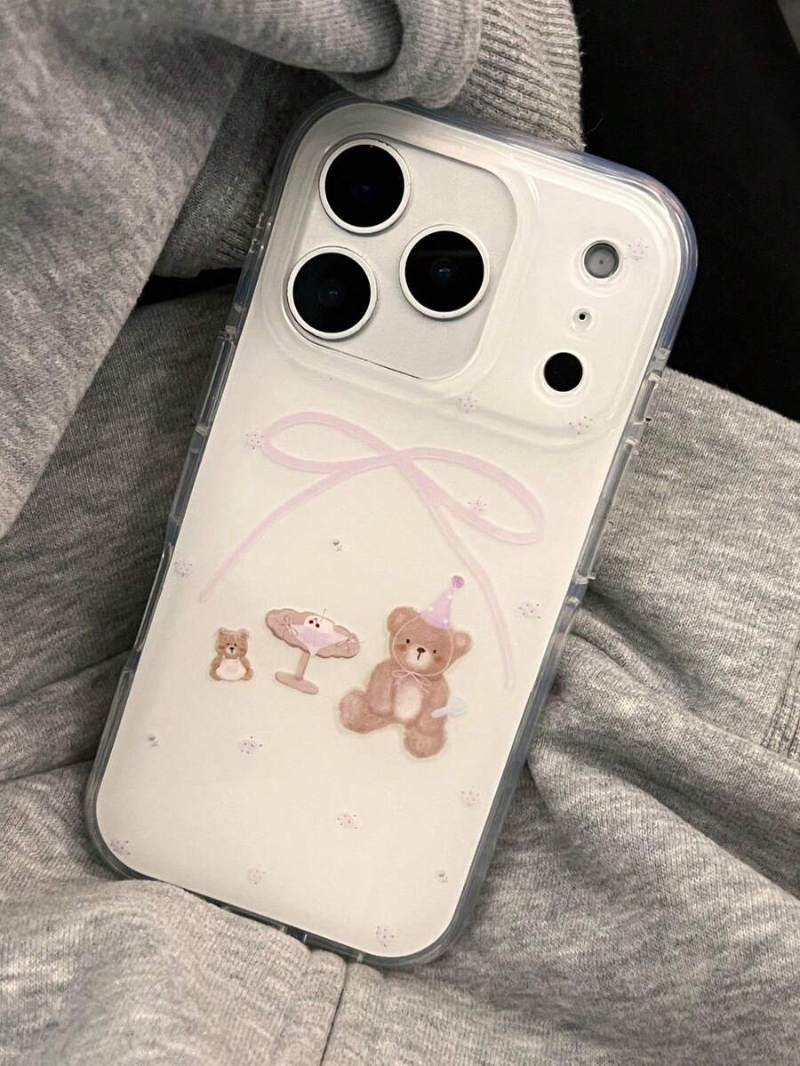 可爱蝴蝶结小熊软手机壳，兼容 17 Pro Max、17 Pro、16 Pro Max、17 Air、14 Pro、13、12 Pro、15 Plus、11、13，亮面果冻后盖