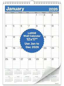 Dunwell 2026 Large Wall Calendar 12x17, Blue, Big Grid 12 X 17 Hanging Monthly Calendar With Large Daily Blocks, Premium Paper, Jan–Dec 2026 - Blue - View 13