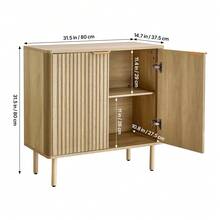 Coffee Bar Cabinet, Mid Century Fluted Coffee Bar Table With 2-Tier Storage, Buffet Stand Cabinet With 2 Barn Door, Sideboard Buffet Station For Living Room, Entryway, 31.5 X 14.7 X 31.5 In, Oak - 橡木 - 查看 10