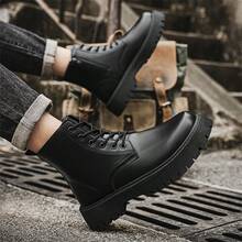 Men's Thick Sole Boots, New Retro British Style Increased Height Ankle Boots, Versatile Streetwear Work Boots
