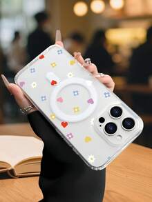 Lujo Ligero Estilo y BellezaCáscara floral Funda de Teléfono Transparente con Compatibilidad de Carga Inalámbrica Magnética Compatible con 17 17PROMAX 17PRO 16PROMAX 16PRO y Todos los Modelos Impresc - transparente - Ver 3