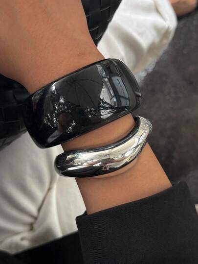 1pc/2pcs Minimalist Fashion Versatile Bracelet, Black & Silver Color, Suitable For Various Occasions