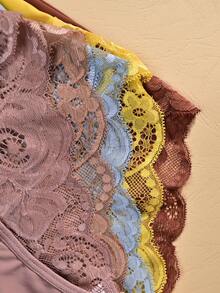 5条装蕾丝拼接三角裤：柔软蕾丝+亲肤光滑面料，日常居家穿着舒适，精致蕾丝花边增添优雅气质，女士三角裤 - 彩色 - 查看 4