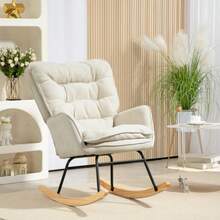 HOMCOM Rocking Chair, Swivel And Comfortable, With Armrests And Chenille Upholstery. Supports Up To 120 Kg And Is Perfect For The Bedroom Or Living Room. Colour: Beige. - 杏色 - 查看 2