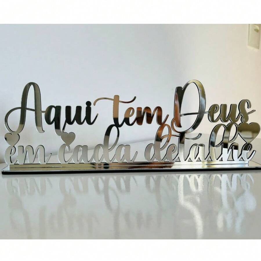 Decorative Phrase "God Is In Every Detail Here" With Base For Bookshelf Decoration - 銀色 - 查看 1