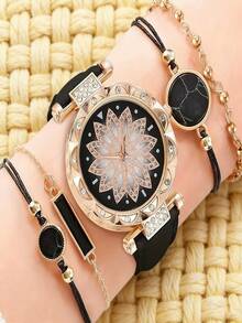 5pcs/Set Elegant, Mysterious, Sweet, Dreamy Multi-Dial Quartz Watches, Versatile For Teenagers, /Year-End /Birthday Gift/Holiday Gift - Gold - View 5