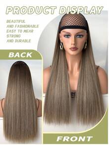 7-Piece Straight Hair Extensions, Extended Hair Clips, Gradient Brown, 22 Inch Long Straight Heat-Resistant Fiber Synthetic Hair Extensions, Suitable For Women's Christmas, Halloween, Music Festivals, Parties, And Daily Use - Brown Ombre - View 6