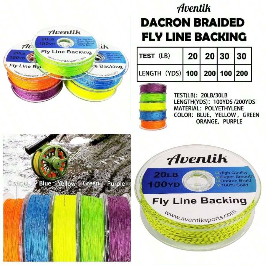 Respaldo de lnea Trenzada de Dacron para Pesca con Mosca de Trucha, 20/30 LB Amarillo y Negro, 30 LB, Yardas - Amarillo+black - Ver 1