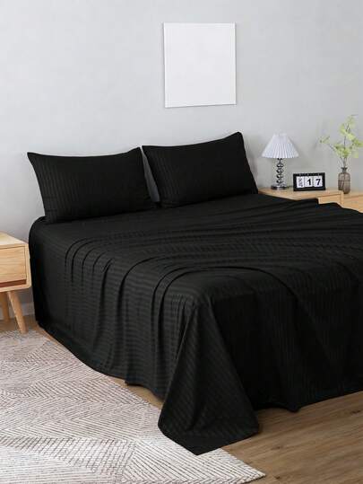 Juego De Sábanas 4 Piezas Para Cama Matrimonial Estilo Jacquard Rayada 3000 Hilos, No Se Destine Ni Se Encoge Fácilmente, Adecuado Para Dormitorio, Dormitorios Y Uso Doméstico (1 Forro, 1 Sábana/ 2 Fundas)