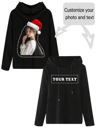 Camiseta con capucha de manga larga personalizada para mujer - Diseño personalizado en la espalda/Logo del equipo/Diseño del uniforme de trabajo/Logo del grupo de baile/Diseño para padres e hijos/Mejor amigo/Blusa de manga larga