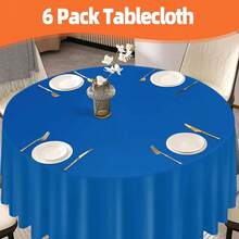 Royal Blue 6 Pack Plastic Table Cloth 84\, Disposable Round Tablecloth Table Cover, Plastic Tablecloths For Parties,Round,RoyalBlue - 皇家藍 - 查看 6