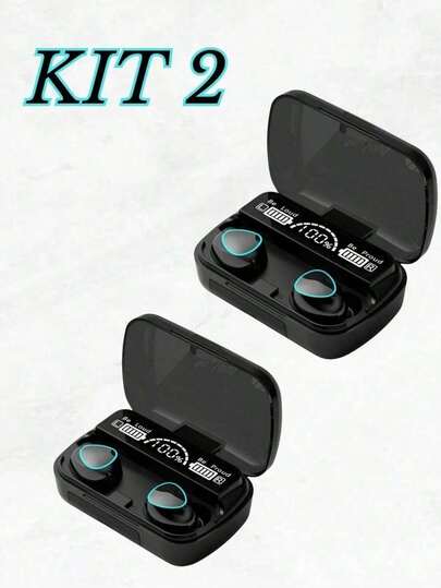KIT 2 Fone M10 De Ouvido bluetooth 5.1 Sem Fio tws Estéreo Com Pod Carregador Power Bank