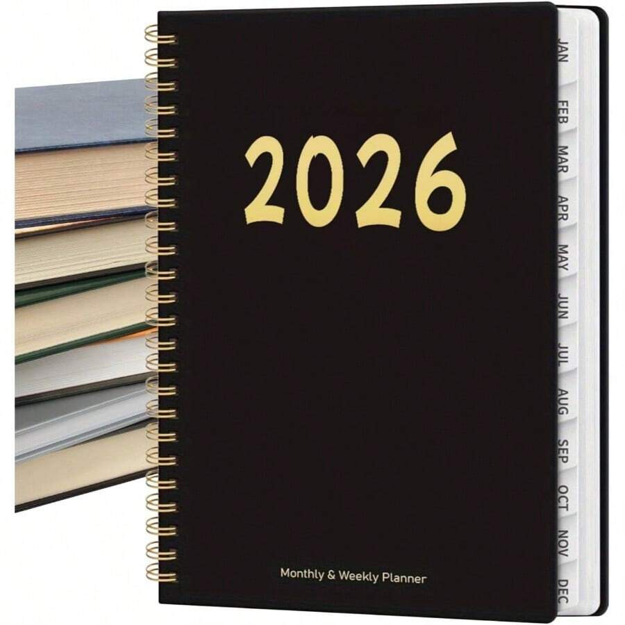 Planificador Semanal 2026, Agenda De Planificacin De 12 Meses Con Encuadernacin En Espiral, Planificador Semanal Mensual Diario 2026, para Escuela Universidad Estudiantes Profesores Mujeres Familia - Negro - Ver 1