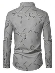 Camisa formal de vestir para hombre con estampado geométrico, estilo de viaje, manga larga - Gris - Ver 3