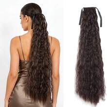 女士合成长波浪卷发接发片，夹式马尾辫，黑色/金色可选，耐热纤维 - 彩色 - 查看 10