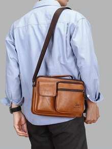 1pc Multifunctional Waterproof Square Crossbody Shoulder Bag, Suitable For Back To School, College, Business Travel, Made Of PU Leather, Minimalist Retro Business Casual Style, Fashion Versatile, Suitable For Men, Boys, College Students, Boyfriend, Can Be Used As A Gift Valentine'S Day Phone Bag - Multicolor - View 4