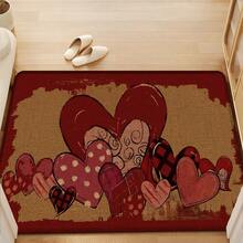 1pc Heart Pattern Printed Linen Kitchen Rug, Bathroom Mat, Doormat, 3D Printed Rectangle Carpet For Living Room, Bedroom, Hallway, Bathroom, Laundry Room - Polyester Rug For Indoor And Outdoor Home Decor - Multicolor - View 4