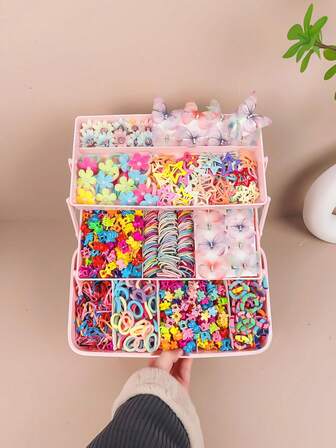 695pcs Colorful Bow, Flower, Star Hair Clips, Fashion Cute Hair Ties, Elastic Hair Bands, Scrunchies, Ponytail Holders, Butterfly Hair Accessories, Suitable For Daily, Street, Party Use (No Box)