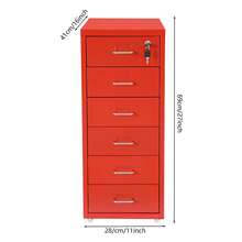 6 Drawer Vertical File Cabinet With Lock, Under Desk Office Storage Cabinet With Wheels, Mobile Desk Drawers For Home Office, Home File Cabinet, Spraying, Cold-Rolled Steel (Black/Blue/Green/Beige/Red/Purple) - 紅色 - 查看 2