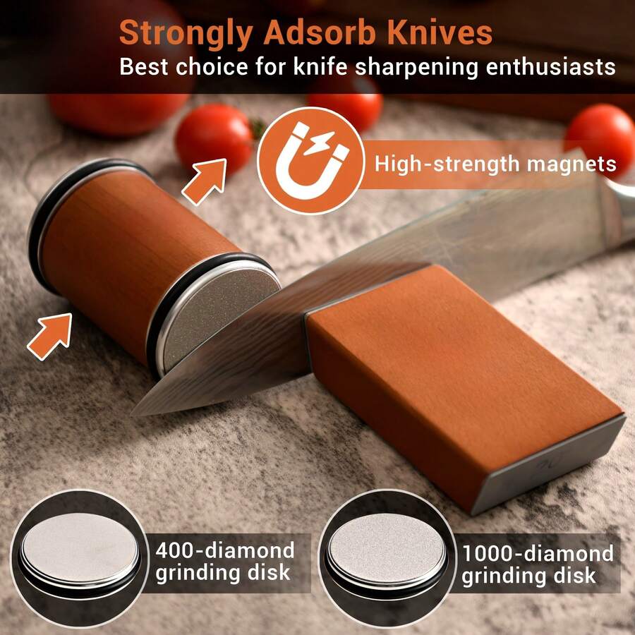 Rolling Knife Sharpener Kit - Dual-Grit Diamond & Ceramic Wheels - 5-Angle Magnetic Guide From 12-22 Degrees - Premium Beech Wood - Knife Sharpening Kit For Kitchen, Chef & Pocket Knives - màu nâu - Xem 1
