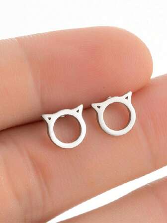 1Pair Fashionable Stainless Steel Earrings, Minimalist Jewelry, Kitten Earrings, Daily Jewelry Gifts, Suitable For Light Luxury Parties And Dates