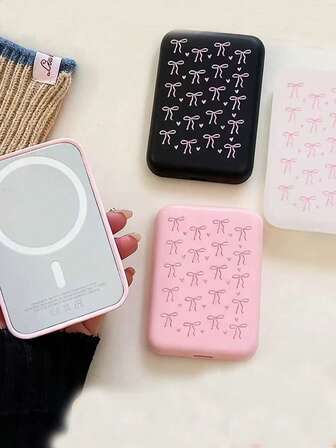 1 pièce Étui de protection magnétique compatible avec les appareils Apple, 1460 mAh, avec décoration en nœud - Étui anti-chute en TPU souple pour téléphones à charge sans fil des séries 16/15/14, texture mate, cadeau mignon pour les femmes (étui uniquement, batterie non incluse)