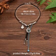 1pc Turquoise Beaded Vintage Ox Head Pendant Necklace For Women - Multicolor - View 11