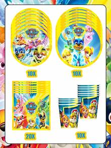 Paw Patrol Yellow Color Disposable Party Tableware, Includes Heavy-Duty 7-Inch / 9-Inch Paper Charger Plates,10 Paper Cups, 20 Napkins, & , Suitable For Themed Parties, New Year Gatherings, Birthday Parties, Picnics - Multicolor - View 8