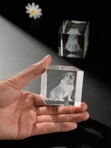 Customized Pet Memorial Crystal Cube, Pet Memorial Gift, Condolence And Mourning For Deceased Loved Ones, Pet Portrait, Personalized Pet Memorial Gift, Condolence Gift For Deceased Pets, Customized Laser Engraved Glass Desktop Decor, Multi-Functional, Colorful, Modern & Fashionable, Customized, Personalized, Unique, Ideal Gift For Him, Suitable For Anniversary, Valentine''s Day - Multicolor - View 6
