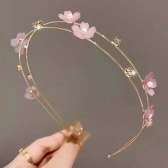 1ชิ้น ที่คาดผมโลหะบางสองชั้นสไตล์จีนใหม่, เครื่องประดับผมลายดอกไม้สดหวานน่ารัก, เครื่องประดับอเนกประสงค์