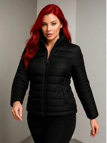 Women's Premium Waterproof Puffer Jacket, Basic Stylish With Removable Hood, Winter - 黑色 - 查看 2