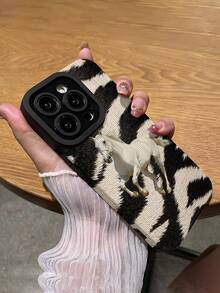 1pc Fashion Zebra Stripe Running Horse Pattern Vertical Faux Leather Soft Protective Phone Case, Compatible With Apple And Phones 17/17AIR/17PRO/17PROMAX - Multicolor - View 5