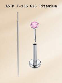G23 Titanium Alloy Threadless Lip Stud 20g, CZ Gem Embedded Lip Rings, Suitable For Lip, Ear Cartilage Piercing, Available In Pink, Blue CZ, Unisex - Zirconium - View 14