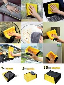 Yellow Microfiber Car Cleaning Towels - Multi-Set Options (1-10pcs), 30*30/30*60cm, Super Soft Thick Quick-Dry, Non-Shedding Rags For Auto Detailing & Household Use - Multicolor - View 11