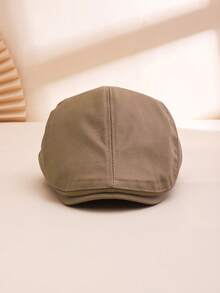 1 pièce Chapeau béret vintage à large bord en PU texturé unicolore pour homme, décontracté, affaires, voyage - couleur unie - Voir 9