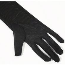 Women's Long Puff Sleeve Oversize Ruffle Cuff Sheer Gloves Tulle Mesh Gloves Wedding Opera Party Costume Gloves - 酒紅色 - 查看 5