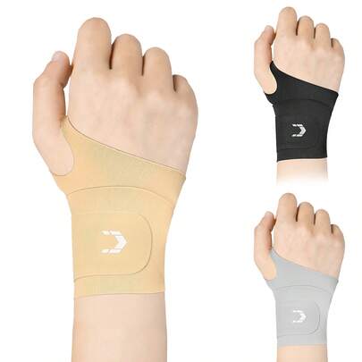 Vilico 1 chiếc nẹp cổ tay unisex màu đen/xám/be, thiết kế co giãn nhẹ, dùng cho bong gân, cố định khớp và gân, được thiết kế đặc biệt cho các môn thể thao như quần vợt, cầu lông, có bảo vệ ngón tay và ngón cái.