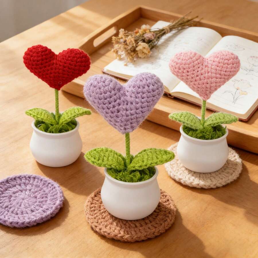 手工制作的心形花盆，适合作为母亲节和情人节礼物，也可作为家居桌面装饰或返校礼物。