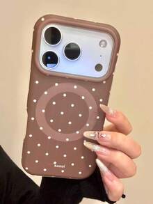 Autumn/Winter INS Milky Coffee White Polka Dot Magnetic Case Suitable For IPhone 17 Pro, 16 Pro Max, 15 Pro, 14 Pro, 13 Series, Anti-Fall Phone Case For Women