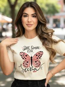 Camiseta Feminina Blusa T-shirt Algodão - Bege - Visão 3