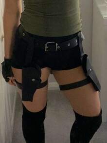 可调节腰部和大腿仿皮吊袜带，适合作为劳拉·克劳馥等角色的服装道具，时尚女士吊袜带，角色扮演配饰 - A - 查看 7