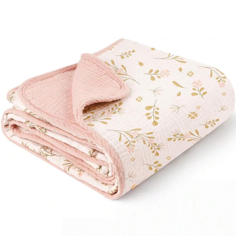 40" X 36" Unisex Baby Cotton Muslin Blanket, Double Layer Pure Cotton Infant Blanket, Super Soft & Lightweight