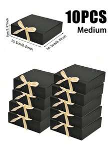 10 piezas Cajas de regalo negras con tapas y cintas, cajas de embalaje cuadradas con cinta, adecuadas para cajas de invitación de damas de honor, cajas de regalo de boda, cajas de regalo de cumpleaños, cajas de baby shower, regalos del Día de San Valentín, etc. - Negro - Ver 10