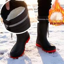 1 Pair Winter Thermal Lined Rain Boots - Warm, Non-Slip, High-Quality PVC Material, Great Value, Christmas Gift, Fashionable, Easy To Clean, Unisex, Men, Women