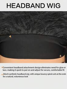 26英寸非洲卷发发带假发，黑色合成编织发，发尾带有独特的弹性卷曲，柔软卷曲发带假发，适合女性蓬松卷发 - 黑色 - 查看 7