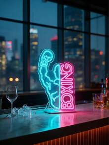 1 pieza Luz de neón LED con figura de boxeador y diseño de letras, panel trasero de acrílico, luz de decoración de pared alimentada por USB - luz policromática - Ver 10