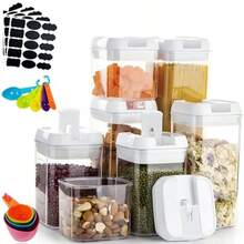 YQQ Juego Brandtrendy de 7 Contenedores Herméticos de Plástico para Almacenamiento de Alimentos. Libres de BPA. Ideales para despensa y refrigerador. Incluye etiquetas reutilizables y marcador.5735 - transparente - Ver 1