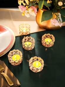 12pcs Crystal Expressing Candle Holders, Elegant Candle Boxes Decorated With Gold, Center Decoration Boxes For Weddings, Homes, Parties (Candles Not Included)